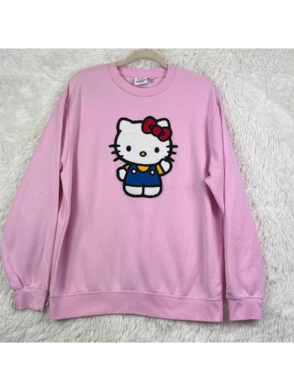 Hello Kitty Sanrio Pink Chenille Crewneck Sweatshirt Size Large